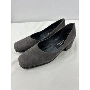 Stuart Weitzman Low Heel Pumps Dark Grey Suede Size 8 Square Toe Low Block Heel